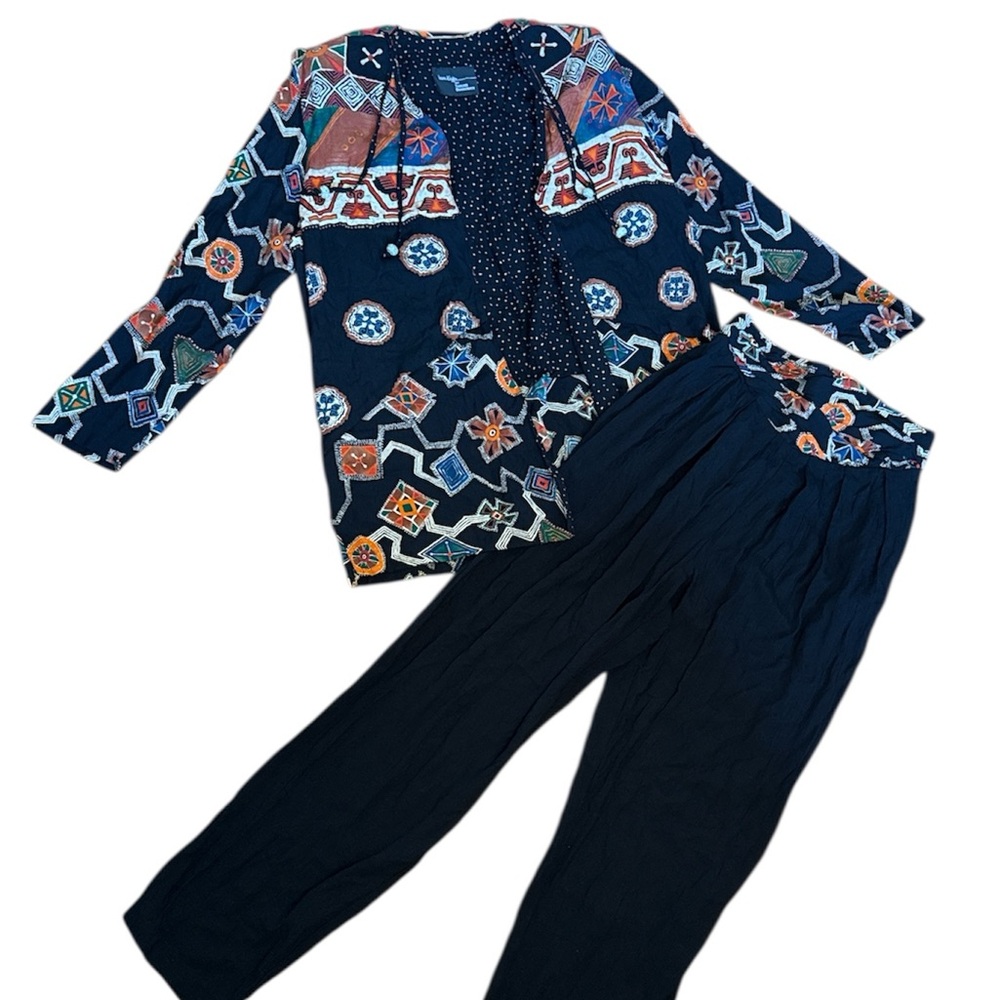 Vintage Laura Kieffer Women’s lightweight blazer & pant Set Colorful Rayon 8 - Picture 3 of 15